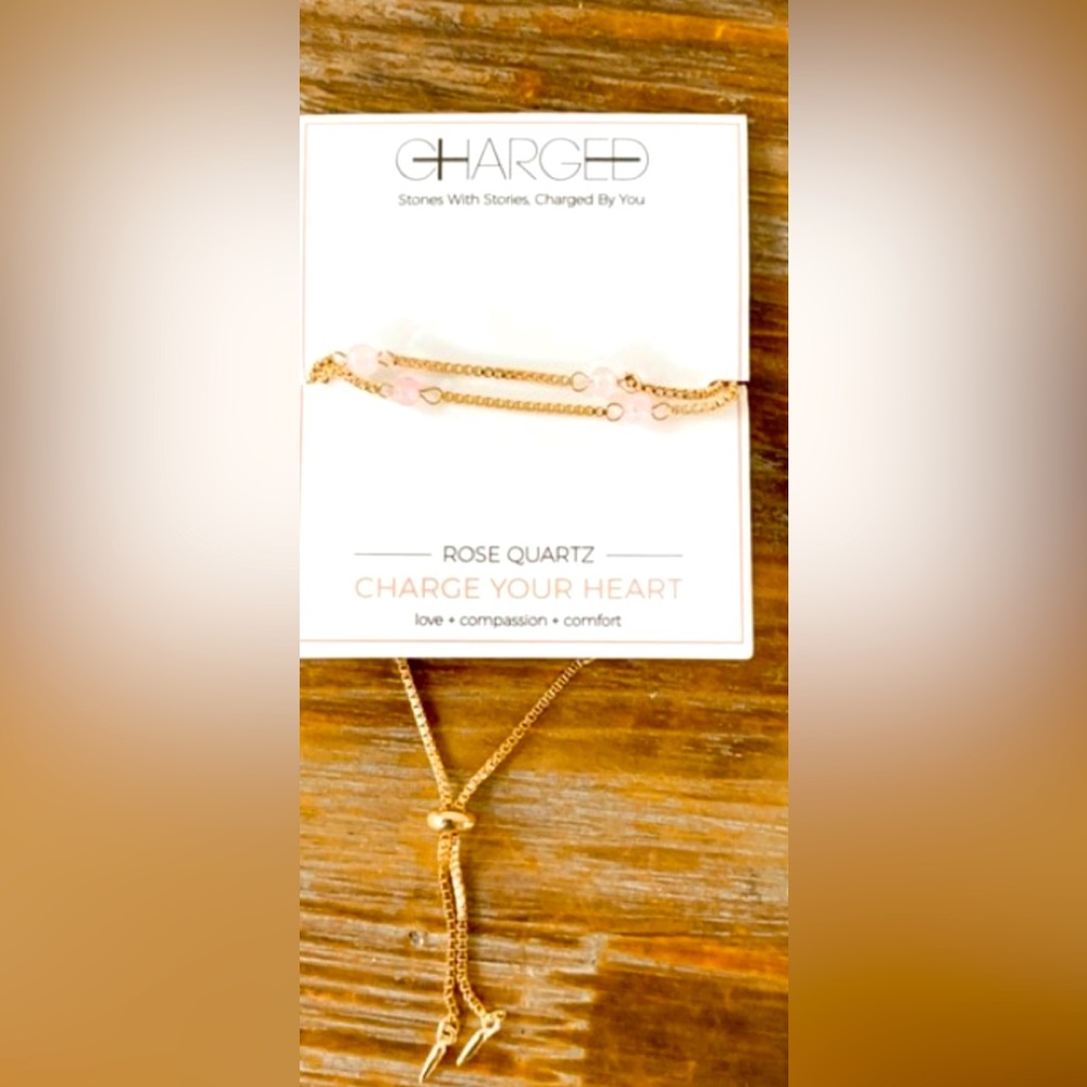 NWT CHARGED Charge Your Heart Rose Quartz Adjustable Bracelet